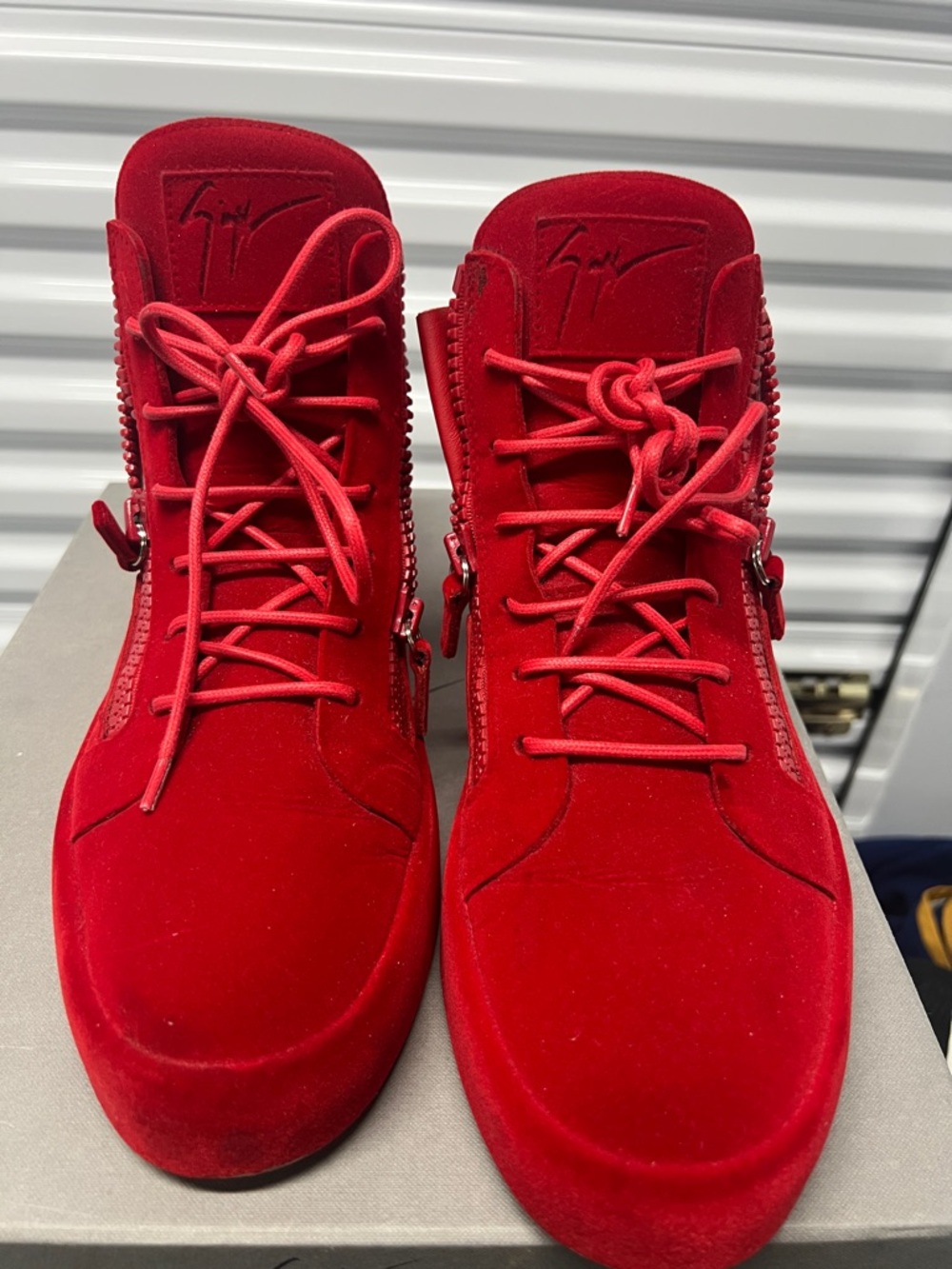 Giuseppe Zanotti Red Suede High-Top Sneakers with Side Zippers